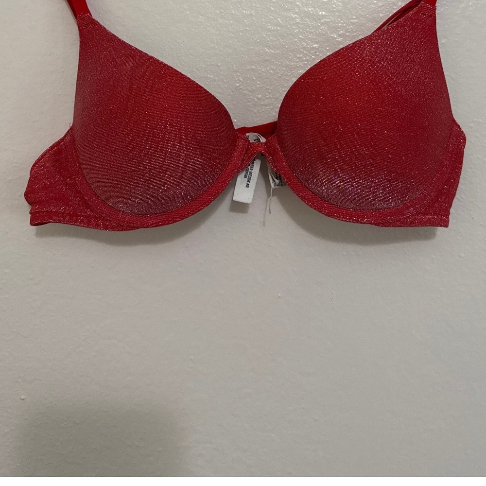 PINK Victoria's Secret Women Wear Everywhere Bra 34B Red Shimmer Push-Up Holiday - Picture 3 of 8